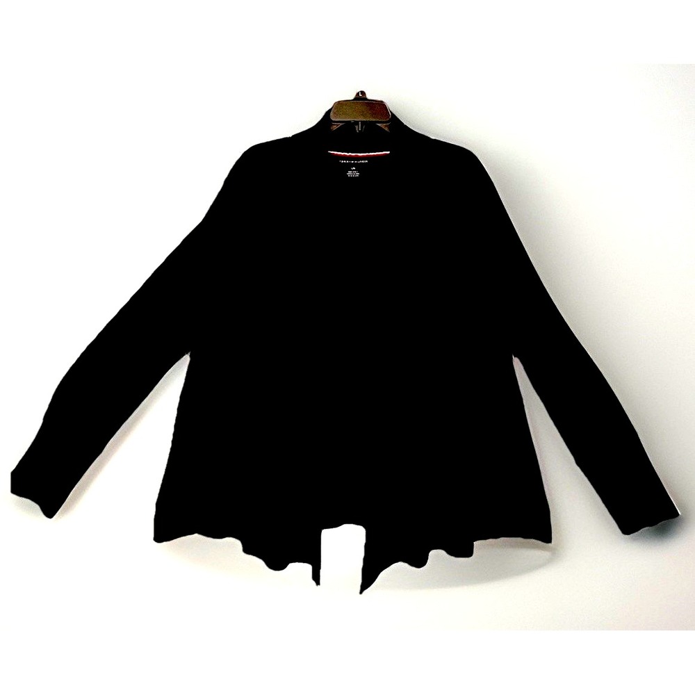 Tommy Hilfiger Women's Open Front Cardigan Size Large Black Waffle Knit Pockets